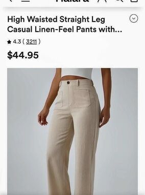 Halara High Waisted Straight Leg Casual Linen-Feel Pants with Pockets Pants #68